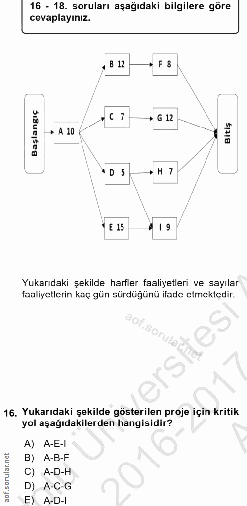 16. soru: 16 - 18. soruları aşağıdaki bilgilere göre cevaplayınız. , B 12 * F 8 • C 7 → G 12 * A 10 * D 5 • H 7 * E 15 $ 19 Yuk…
