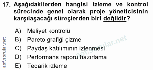 17. soru: Aşağıdakilerden hangisi izleme ve kontrol sürecinde genel olarak proje yöneticisinin karşılaşacağı süreçlerden biri d…