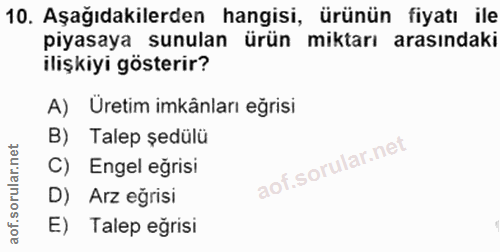 10. soru: Aşağıdakilerden hangisi, ürünün fiyatı ile piyasaya sunulan ürün miktarı arasındaki ilişkiyi gösterir? A) Üretim imkâ…