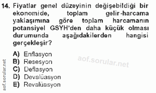 14. soru: Fiyatlar genel düzeyinin değişebildiği bir ekonomide, toplam gelir-harcama yaklaşımına göre toplam harcamanın potansi…