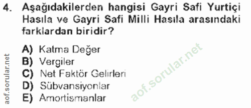 4. soru: Aşağıdakilerden hangisi Gayri Safi Yurtiçi Hasıla ve Gayri Safi Milli Hasıla arasındaki farklardan biridir? A) Katma…