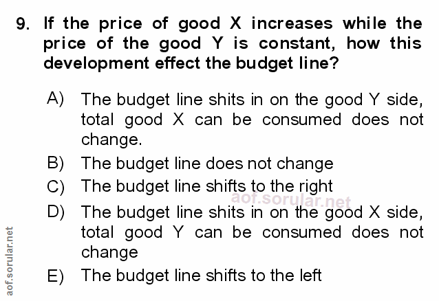 9. soru: If the price of good X increases while the price of the good Y is constant, how this development effect the budget li…
