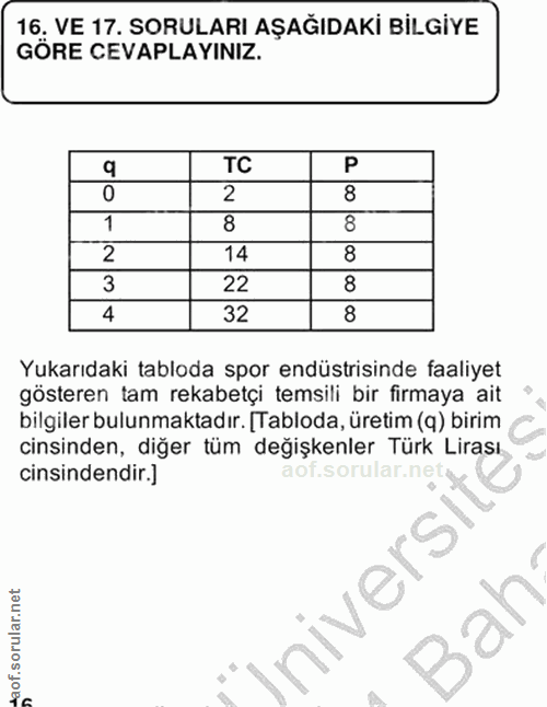 16. soru: VE 17. SORULARI AŞAĞIDAKİ BİLGİYE GÖRE CEVAPLAYINIZ. 9 TC P 0 2 8 8 8 2 14 8 3 8 4 32 8 Yukarıdaki tabloda spor endüs…