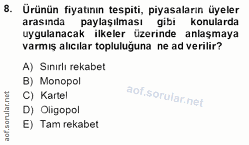 8. soru: Ürünün fiyatının tespiti, piyasaların üyeler arasında paylaşılması gibi konularda uygulanacak ilkeler üzerinde anlaşm…