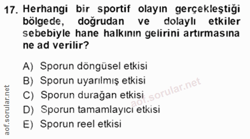 17. soru: Herhangi bir sportif olayın gerçekleştiği bolgede, doğrudan ve dolaylı etkiler sebebiyle hane halkının gelirini artır…