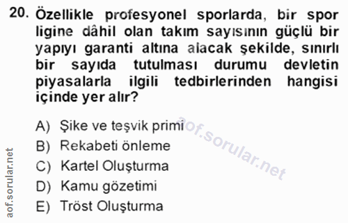 20. soru: Özellikle profesyonel sporlarda, bir spor ligine dâhil olan takım sayısının güçlü bir yapıyı garanti altına alacak şe…