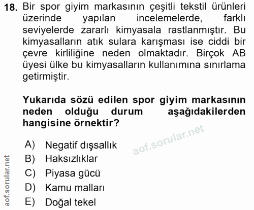 18. soru: Bir spor giyim markasının çeşitli tekstil ürünleri üzerinde yapılan incelemelerde, farklı seviyelerde zararlı kimyasa…