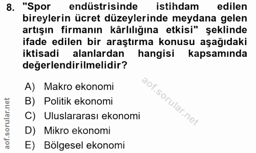 8. soru: "Spor endüstrisinde istihdam edilen bireylerin ücret düzeylerinde meydana gelen artışın firmanın kârlılığına etkisi"…
