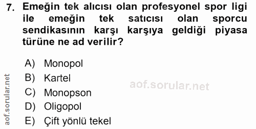 7. soru: Emeğin tek alıcısı olan profesyonel spor ligi ile emeğin tek satıcısı olan sporcu sendikasının karşı karşıya geldiği…