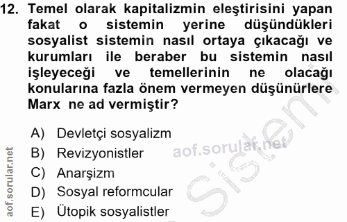 12. soru: Temel olarak kapitalizmin eleştirisini yapan fakat o sistemin yerine düşündükleri sosyalist sistemin nasıl ortaya çık…
