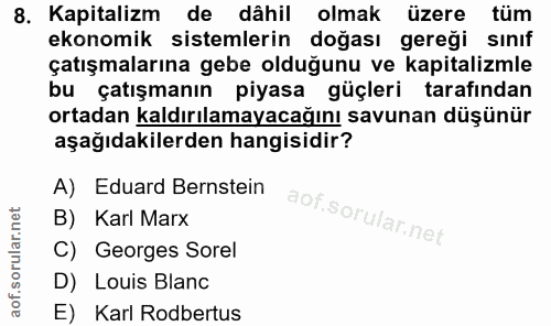 8. soru: Kapitalizm de dâhil olmak üzere tüm ekonomik sistemlerin doğası gereği sınıf çatışmalarına gebe olduğunu ve kapitaliz…