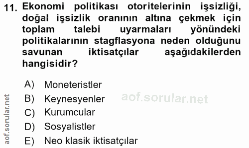 11. soru: Ekonomi politikası otoritelerinin işsizliği, doğal işsizlik oranının altına çekmek için toplam talebi uyarmaları yönü…