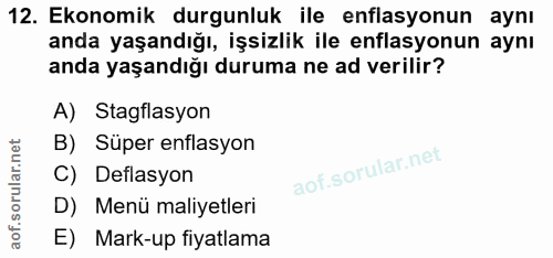 12. soru: Ekonomik durgunluk ile enflasyonun aynı anda yaşandığı, işsizlik ile enflasyonun aynı anda yaşandığı duruma ne ad ver…