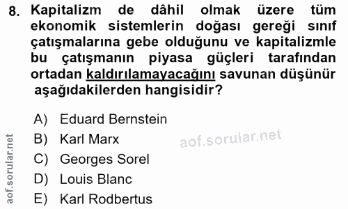 8. soru: Kapitalizm de dâhil olmak üzere tüm ekonomik sistemlerin doğası gereği sınıf çatışmalarına gebe olduğunu ve kapitaliz…