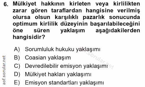 6. soru: Mülkiyet hakkının kirleten veya kirlilikten zarar gören taraflardan hangisine verilmiş olursa olsun karşılıklı pazarl…