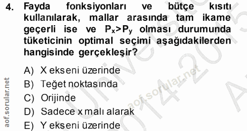 4. soru: Fayda fonksiyonları ve bütçe Kısıtı kullanılarak, mallar arasında tam ikame geçerli ise ve Px>Py olması durumunda tük…