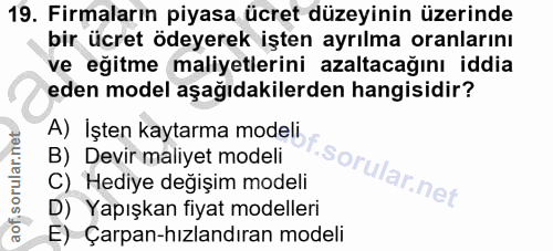 19. soru: Firmaların piyasa ücret düzeyinin üzerinde bir ücret ödeyerek işten ayrılma oranlarını ve eğitme maliyetlerini azalta…