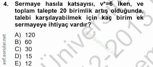 4. soru: Sermaye hasıla katsayısı, v*=6 iken, ve toplam talepte 20 birimlik artış olduğunda, talebi karşılayabilmek için kaç b…