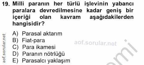 19. soru: Milli paranın her türlü işlevinin yabancı paralara devredilmesine kadar geniş bir içeriği olan kavram aşağıdakilerden…