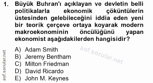 1. soru: Büyük Buhran'ı açıklayan ve devletin belli politikalarla ekonomik çöküntülerin üstesinden gelebileceğini iddia eden y…