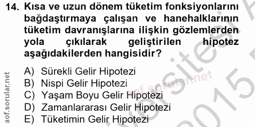 14. soru: Kısa ve uzun dönem tüketim fonksiyonlarını bağdaştırmaya çalışan ve hanehalklarının tüketim davranışlarına ilişkin gö…