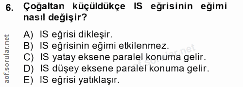 6. soru: Çoğaltan küçüldükçe IS eğrisinin eğimi nasıl değişir? A) IS eğrisi dikleşir. B) IS eğrisinin eğimi etkilenmez. C) IS…