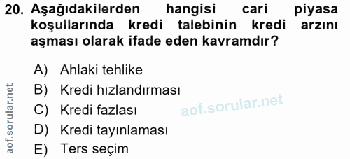 20. soru: Aşağıdakilerden hangisi cari piyasa koşullarında kredi talebinin kredi arzinı aşması olarak ifade eden kavramdır? A)…