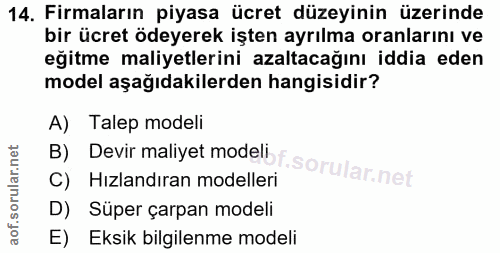 14. soru: Firmaların piyasa ücret düzeyinin üzerinde bir ücret ödeyerek işten ayrılma oranlarını ve eğitme maliyetlerini azalta…
