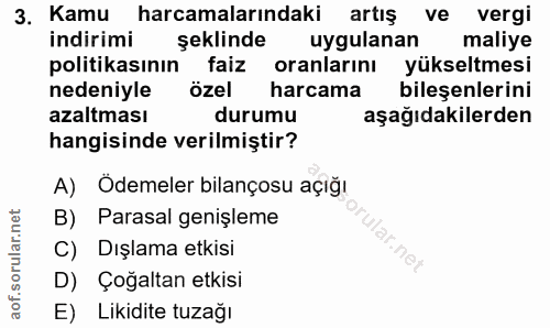 3. soru: Kamu harcamalarındaki artış ve vergi indirimi şeklinde uygulanan maliye politikasının faiz oranlarını yükseltmesi ned…