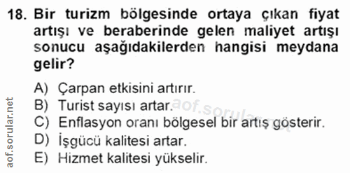 18. soru: Bir turizm bölgesinde ortaya çıkan fiyat artışı ve beraberinde gelen maliyet artışı sonucu aşağıdakilerden hangisi me…