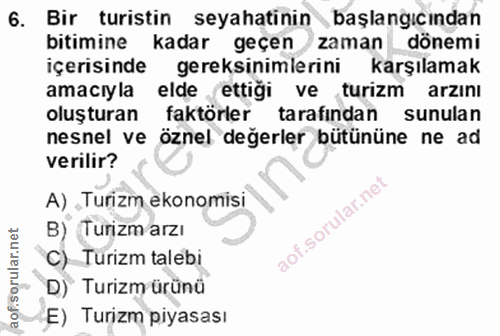 6. soru: Bir turistin seyahatinin başlangıcından bitimine kadar geçen zaman dönemi içerisinde gereksinimlerini karşılamak amac…