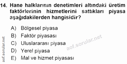 14. soru: Hane halklarının denetimleri altındaki üretim faktörlerinin hizmetlerini sattıkları piyasa aşağıdakilerden hangisidir…