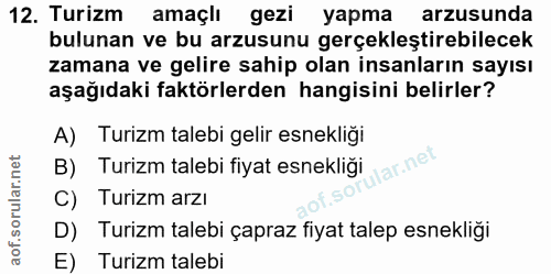 12. soru: Turizm amaçlı gezi yapma arzusunda bulunan ve bu arzusunu gerçekleştirebilecek zamana ve gelire sahip olan insanların…