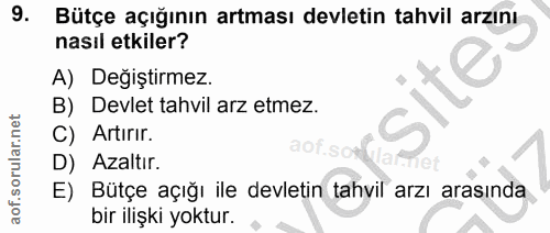 9. soru: Bütçe açığının artması devletin tahvil arzını nasıl etkiler? A) Değiştirmez. jile B) Devlet tahvil arz etmez. C) Arti…
