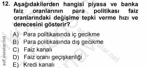 12. soru: Aşağıdakilerden hangisi piyasa ve banka faiz oranlarının para politikası faiz oranlarındaki değişime tepki verme hızı…