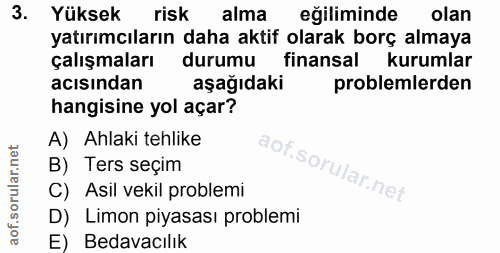 3. soru: Yüksek risk alma eğiliminde olan yatırımcıların daha aktif olarak borç almaya çalışmaları durumu finansal kurumlar ac…