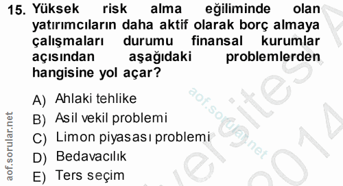 15. soru: Yüksek risk alma eğiliminde olan yatırımcıların daha aktif olarak borç almaya çalışmaları durumu finansal kurumlar aç…