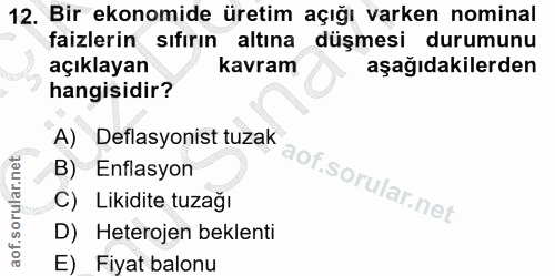 12. soru: Bir ekonomide üretim açığı varken nominal faizlerin sıfırın altına düşmesi durumunu açıklayan kavram aşağıdakilerden…