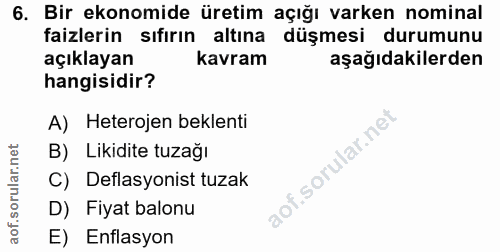 6. soru: Bir ekonomide üretim açığı varken nominal faizlerin sıfırın altına : düşmesi durumunu açıklayan kavram aşağıdakilerde…