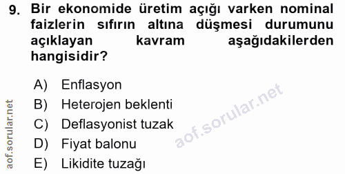 9. soru: Bir ekonomide üretim açığı varken nominal faizlerin sıfırın altına düşmesi durumunu açıklayan kavram aşağıdakilerden…