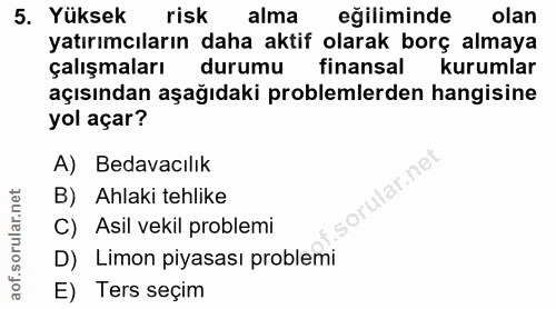5. soru: Yüksek risk alma eğiliminde olan yatırımcıların daha aktif olarak borç almaya çalışmaları durumu finansal kurumlar aç…
