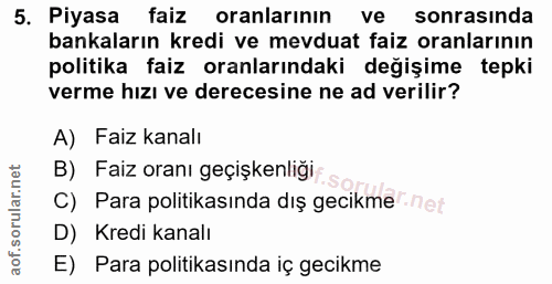 5. soru: Piyasa faiz oranlarının ve sonrasında bankaların kredi ve mevduat faiz oranlarının politika faiz oranlarındaki değişi…