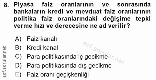 8. soru: Piyasa faiz oranlarının ve sonrasında bankaların kredi ve mevduat faiz oranlarının politika faiz oranlarındaki değişi…