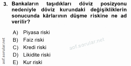 3. soru: Bankaların taşıdıkları döviz posizyonu nedeniyle döviz kurundaki değişikliklerin sonucunda kårlarının düşme riskine n…