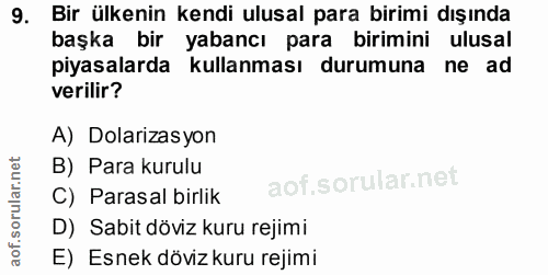 9. soru: Bir ülkenin kendi ulusal para birimi dışında başka bir yabancı para birimini ulusal piyasalarda kullanması durumuna n…