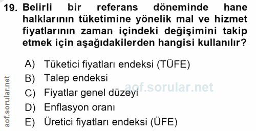 19. soru: Belirli bir referans döneminde hane halklarının tüketimine yönelik mal ve hizmet fiyatlarının zaman içindeki değişimi…