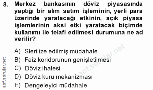8. soru: Merkez bankasının döviz piyasasında yaptığı bir alım satım işleminin, yerli para üzerinde yaratacağı etkinin, açık pi…