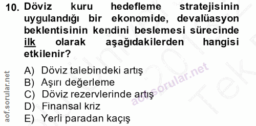 10. soru: Döviz kuru hedefleme stratejisinin uygulandığı bir ekonomide, devalüasyon beklentisinin kendini beslemesi sürecinde i…