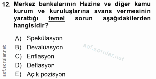 12. soru: Merkez bankalarının Hazine ve diğer kamu kurum ve kuruluşlarına avans vermesinin yarattığı temel sorun aşağıdakilerde…