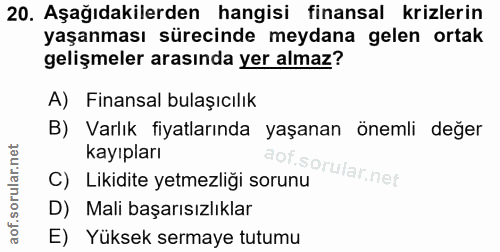 20. soru: Aşağıdakilerden hangisi finansal krizlerin yaşanması sürecinde meydana gelen ortak gelişmeler arasında yer almaz? A)…